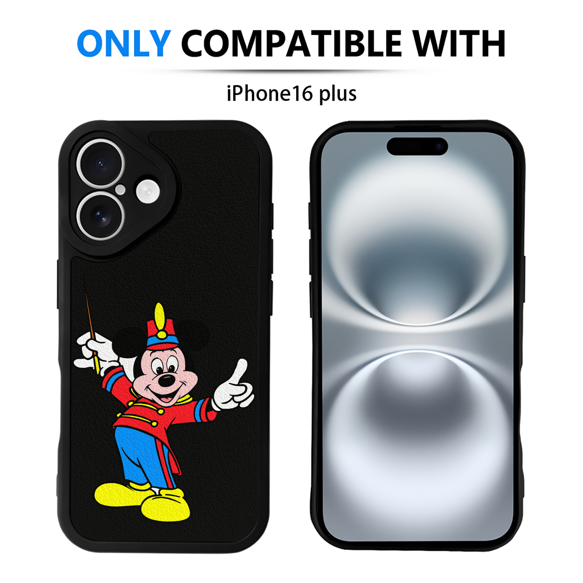 （画像用） ミッキーマウス Mickey Mouse 【iPhone 16シリーズ対応】シリコンスマホケース（レザー調） 材質：シリコン